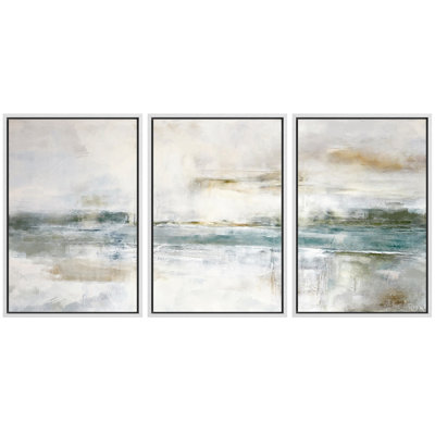 Minimal Landscape "Grunge Green Gray Abstract Artwork, Modern Industrial Chic Wall Pictures, Large Framed Canvas Giclee Print 3 Pieces Wall Art"