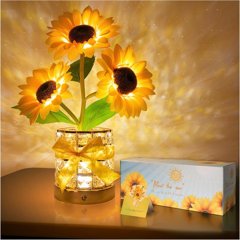 Sunflower LED Lamp,USB Rechargeable Touch Night Light, 3 Color Stepless Dimmable,Small Battery Flower Decor for Bedroom