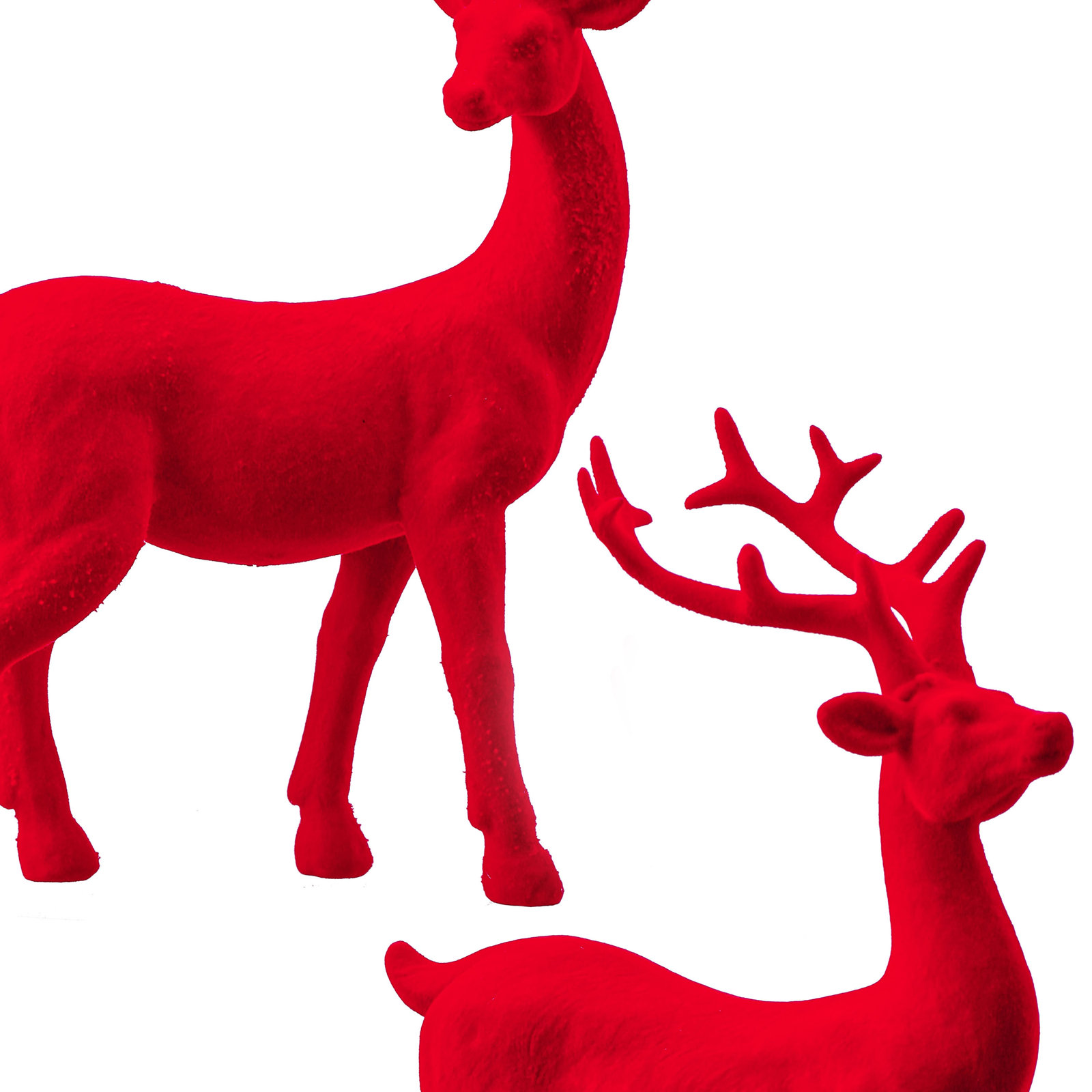 2-Piece Flocked Deer Figurine Set, Red