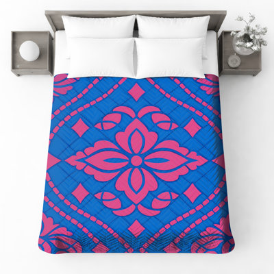  Blue Floral Quilted Thin Bedspread