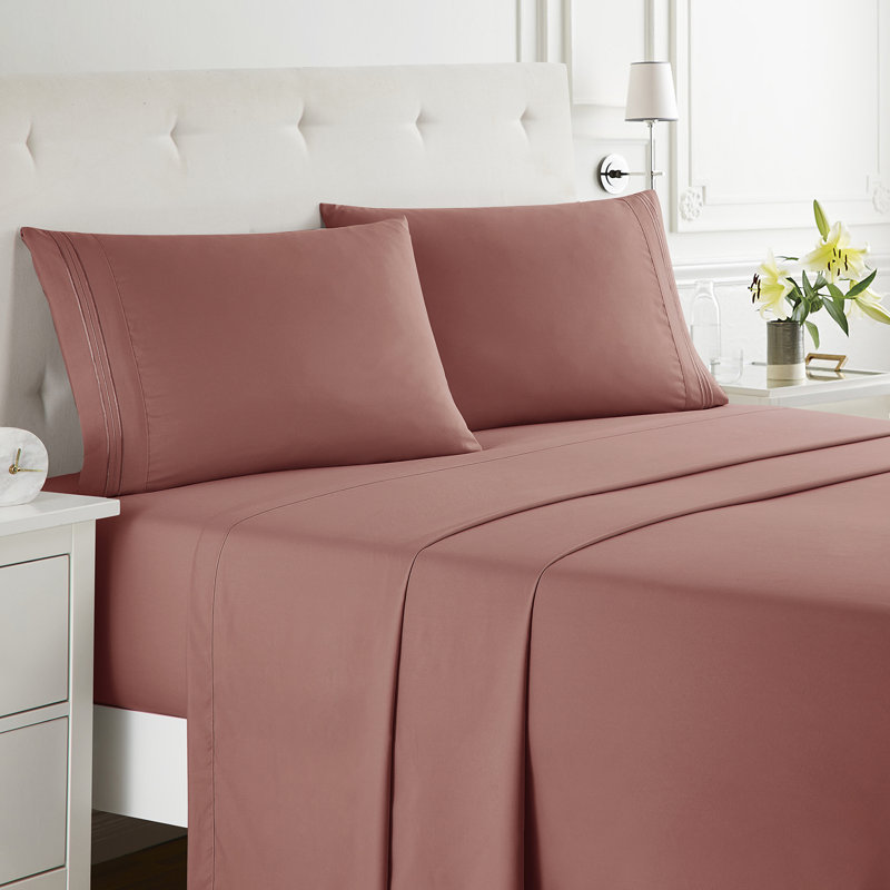  Ensemble de draps double brossé de luxe pour hôtel avec draps et taies d'oreiller très doux, Pink Clay, Grand