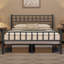 Minimalist Metal Bed Frame with Slatted Headboard-777585065-800080578