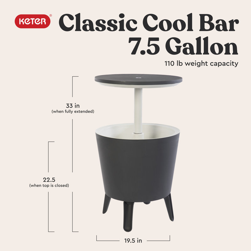 Keter 32 Qt. Cool Bar Cooler Outdoor Weather Resistant Patio Furniture 2 in 1 Pop Up Cocktail Side Table and Beverage Cooler Combo (Choose Color)