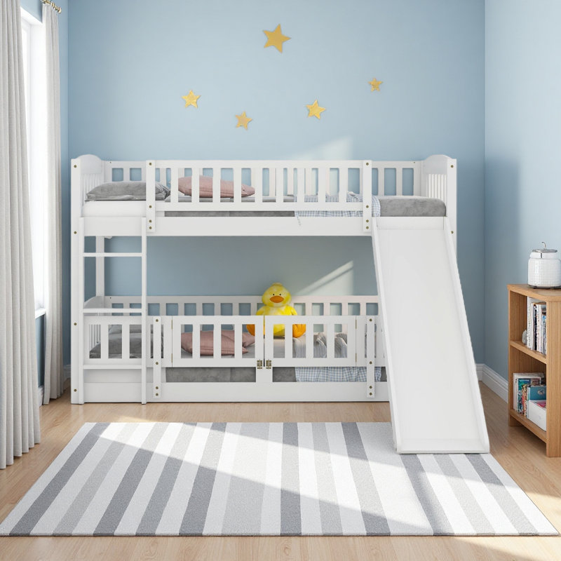 Lit superposé avec glissade, lit simple superposé simple avec clôture et échelle pour enfants adolescents, Blanc