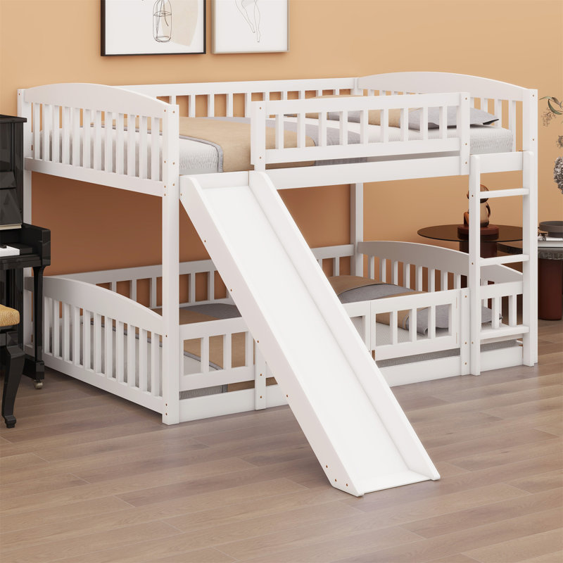 Bunk Bed With Slide,Fence And Ladder, White
