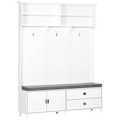 Arbre d'entrée avec banc de rangement, banc d'entrée avec portemanteau, portemanteau d'appoint avec tablettes de rangement, armoire et tiroirs pour couloir, vestibule, blanc