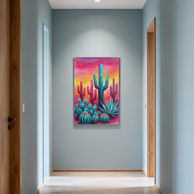 «Plants & Flowers Vibrant Cactus Desert Sunset», reproduction d'art, H 24 po x l 16 po