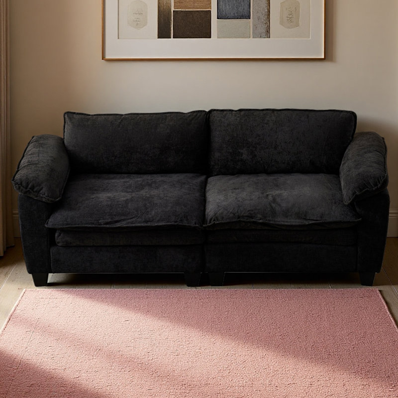 Grand canapé luxueux avec causeuse en chenille et salon, Noir