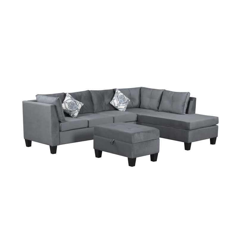 Canapé modulaire rembourré 3 pièces Brogel, Lin gris