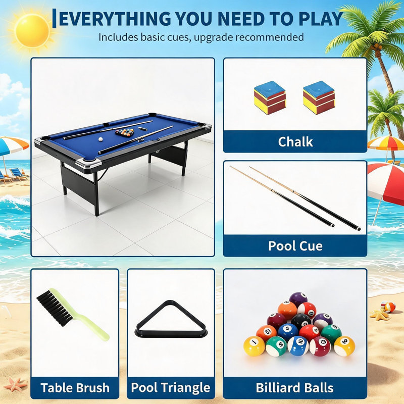 Table de billard pliante de 7 pi pour adultes et famille, ensemble de table de billard portable avec accessoires complets, table de jeu pliable compacte réglable en hauteur pour la maison, la salle de jeu, le sous-sol, la cave Man