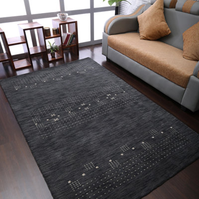 St Catherine Hand Knotted Loom Wool Eco-Friendly Area Rugs - Rectangle, Charcoal Color | Contemporary Design | Area Rugs for Living room, Bedroom