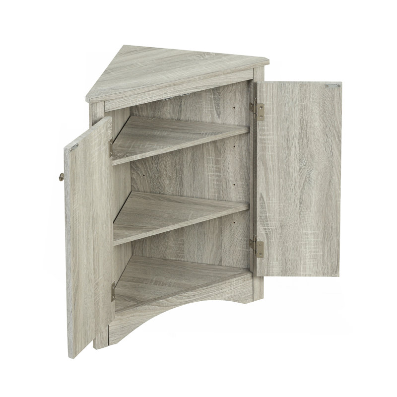 Oak Triangle Bathroom Storage Cabinet With Adjustable Shelves, Freestanding Floor Cabinet For Home Kitchen, Oak