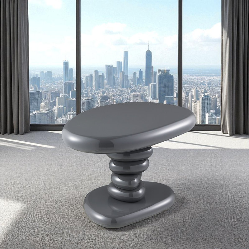 Table de bout sculpturale moderne gris ultrabrillant