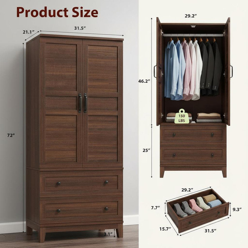 Armoire-penderie Armoire, Noyer