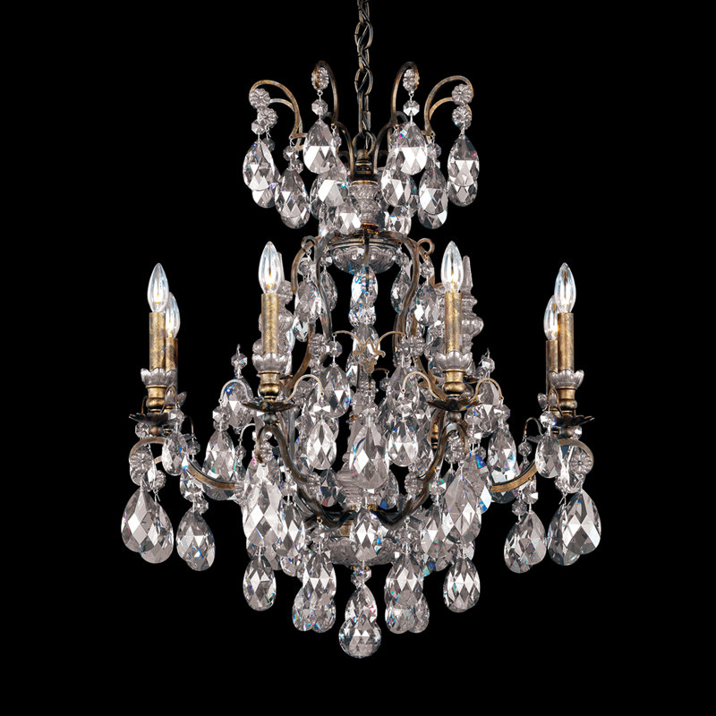Renaissance 9 - Light Glass Chandelier, Handcut Clear, Heirloom Gold