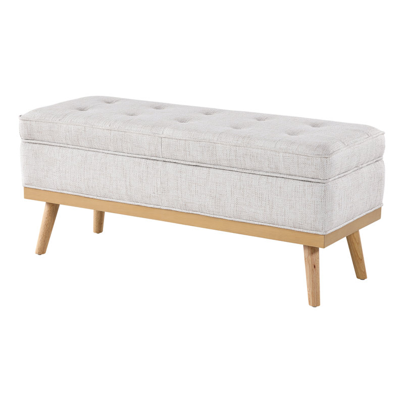 Boyu Polyester Blend Upholstered Storage Bench, Ivory Linen Blend
