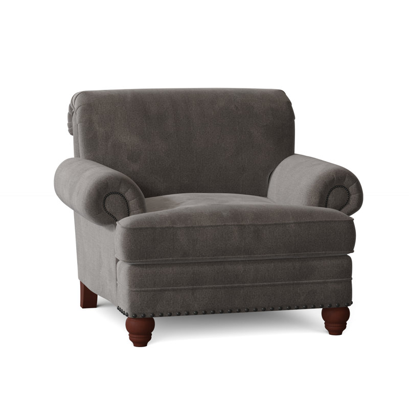 Fauteuil Ballester, Laiton clair, Velours performance gris Nickie 45, Pécan