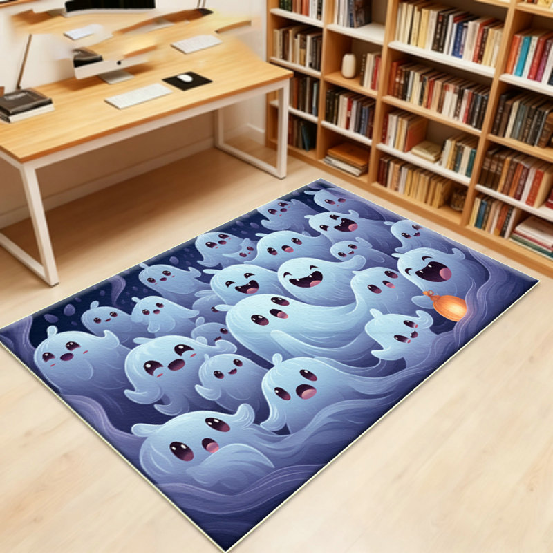 Tapis fantômes pour la chambre à coucher, tapis lavables, tapis bleu d'Halloween saison effrayante pour le salon, décor fantôme pour la maison intérieure, antidérapant, conception à poils courts