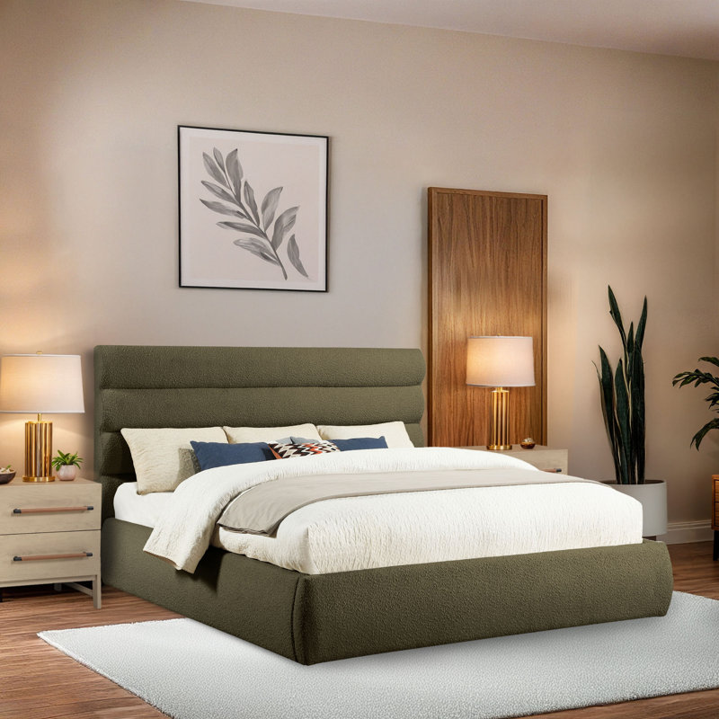 Lit en tissu Adam Boucle, Tissu bouclé olive, Très grand