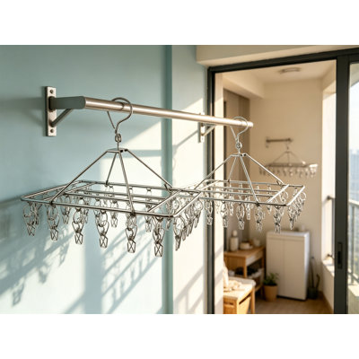 Stainless Steel Sock Drying Rack with 80 Clips, 360° Rotatable Hanging Laundry Organizer, 2 Pack