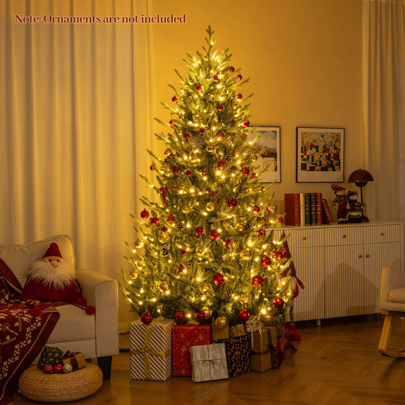 Arbre de Noël artificiel 7,5 pi avec 1306 branches, 500 lumières DEL et 48 pommes de pin