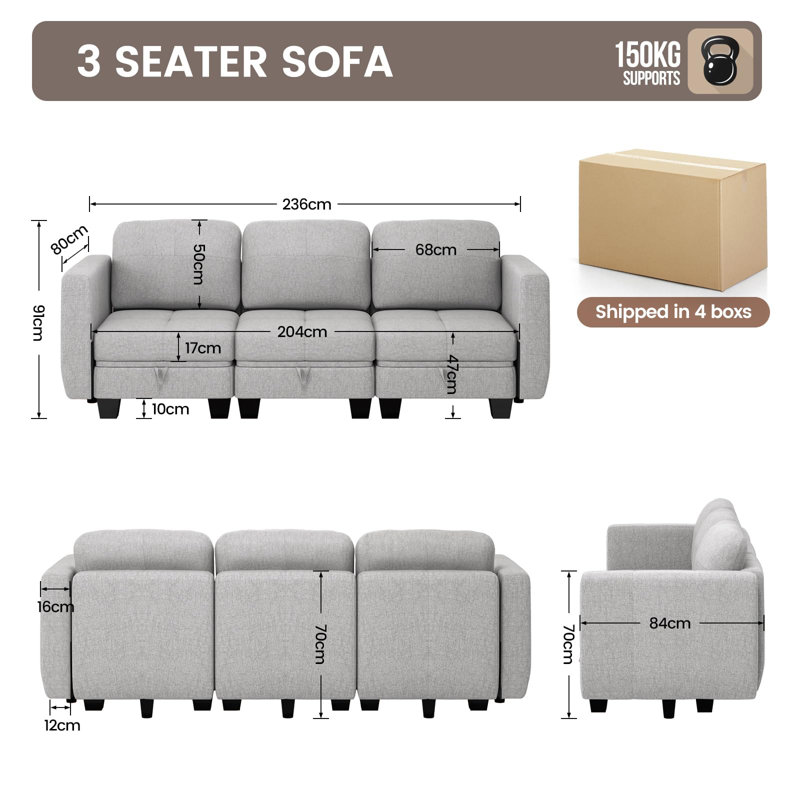 Fabric Corner Sectional, Light Grey, 3, 2