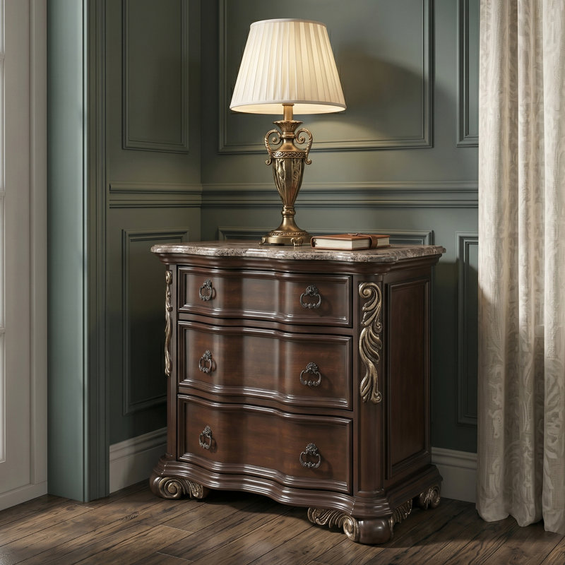 Noyer foncé 2 pièces Jarrold Queen, 2 pièces: lit, table de chevet, Grand lit