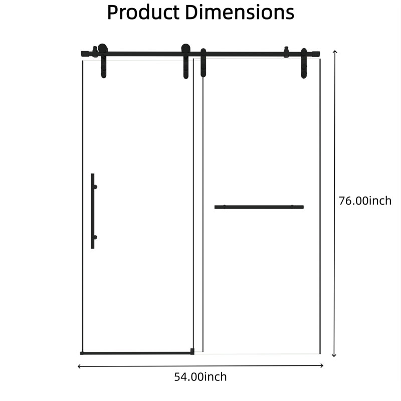 50-54-inch Matte Black Stainless Steel Frameless Sliding Shower Door, Matte Black