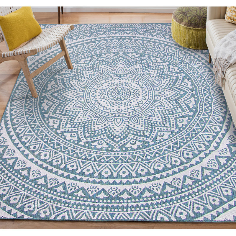 Tapis bleu sarcelle intérieur / extérieur Reyyan, Rectangle 6 pi 5 po x 9 pi