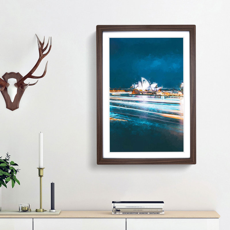 Sydney Opera House Lights in Abstract - Picture Frame Graphic Art Print, Walnut Framed, 36cm H x 27cm W x 2cm D