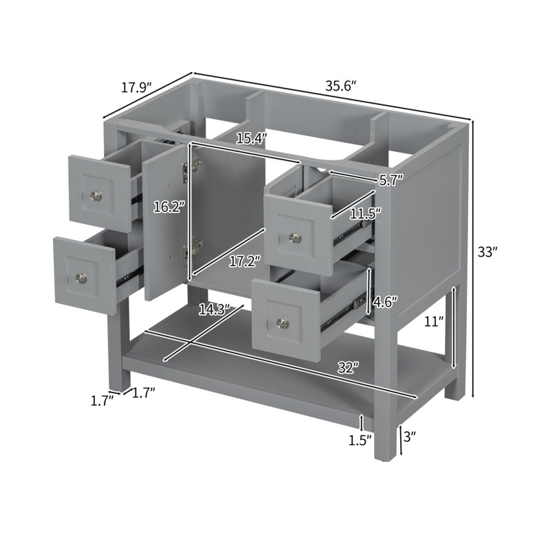 Base de meuble-lavabo simple 35,6 po seulement, Gris