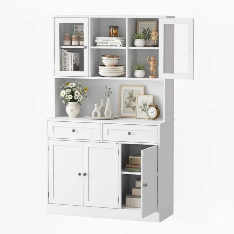 Armoire de cuisine 67,9 po avec tablette à micro-ondes, tiroirs et portes de rangement