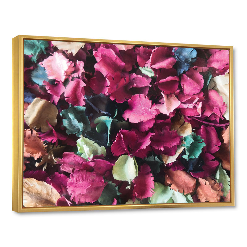Colourful Leaf Flower Composition - on, 16" H x 32" W x 1" D, Gold Floater Framed