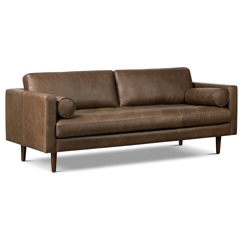 Napa 88.5'' Full-Grain Genuine Italian Leather Sofa, Cocoa Brown