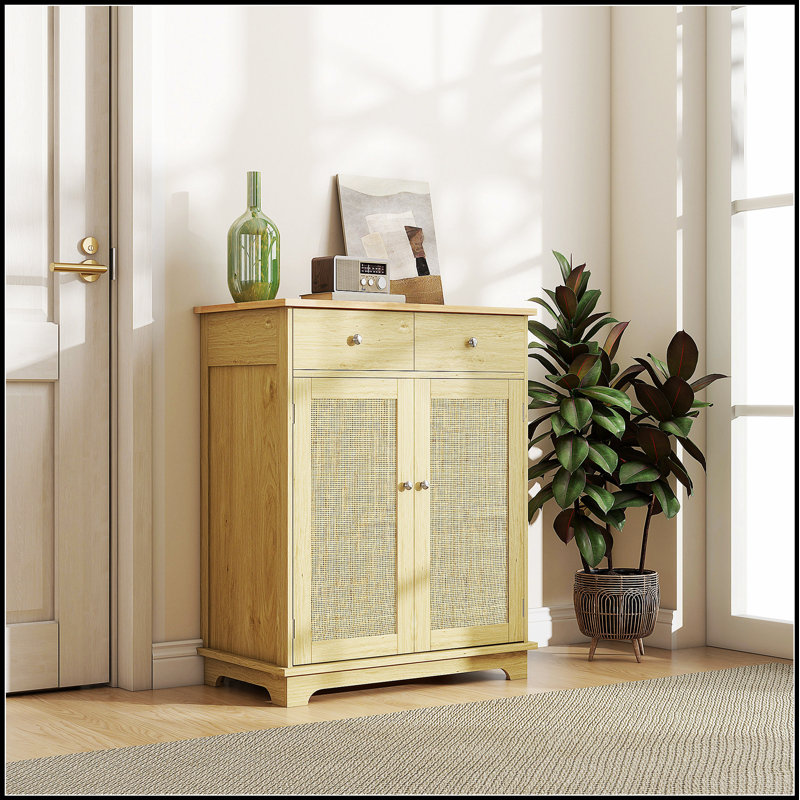 Buffet avec comptoir en bois massif, armoire de rangement de cuisine moderne, armoire à café avec 2 tiroirs, portes et tablette réglable