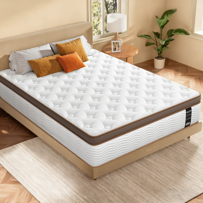Bedstory 7-Layer Hybrid Mattress with Pocketed Coils & Dual-Zone Support - Cooling Gel Memory Foam, Certified, No Fiberglass