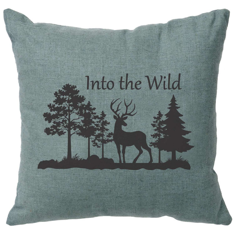 Wooded River Image Pillow - Into Wild - Linen Gray, Gray
