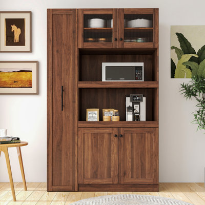 Armoire de cuisine avec étagère de rangement multi-fonctionnelle et multi-niveaux, armoire de rangement Farmhouse à 4 portes pour l'organisation de la cuisine et de la salle à manger