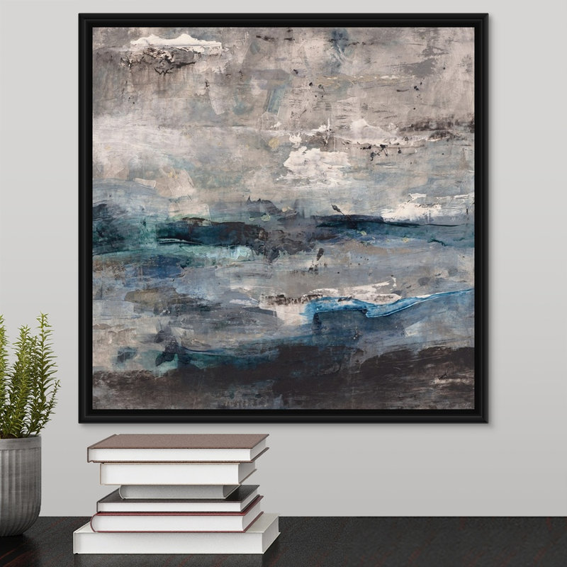 « vibrant vagues », peinture sur toile, H 17,7 po x l 17,7 po x P 1,75 po, Cadre flottant noir