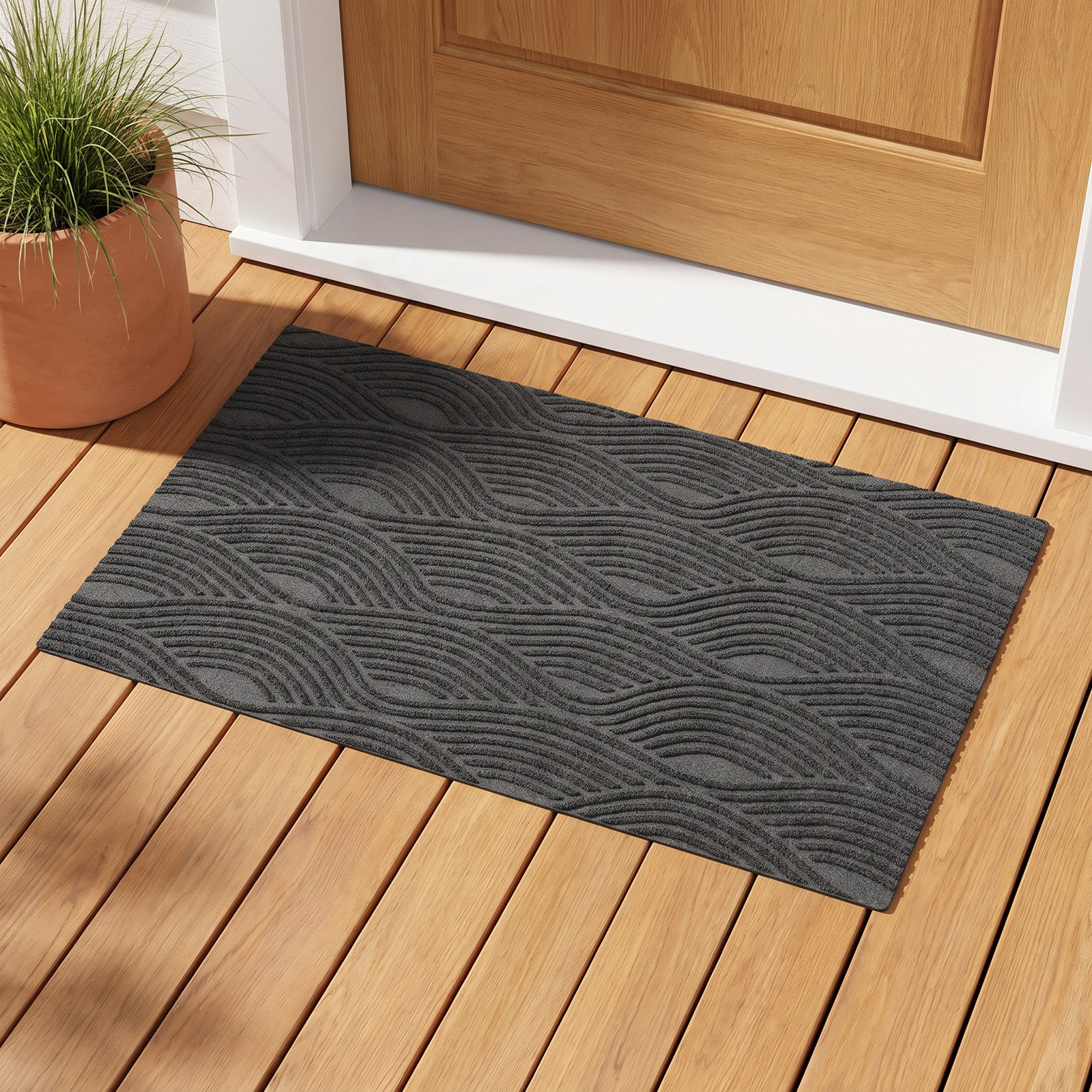 WaterHog Luxe Waves Non-Slip Doormat, Graphite
