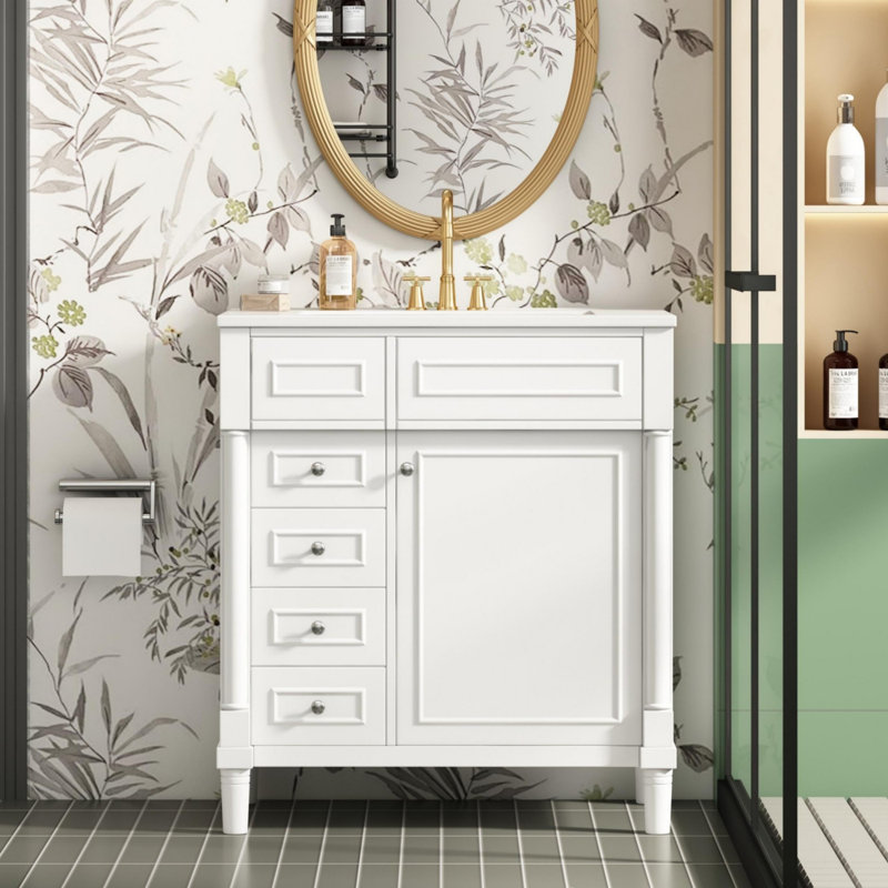 Meuble-lavabo de 30 po avec lavabo, meuble-lavabo autoportant avec porte à fermeture douce, meuble-lavabo avec 2 tiroirs 