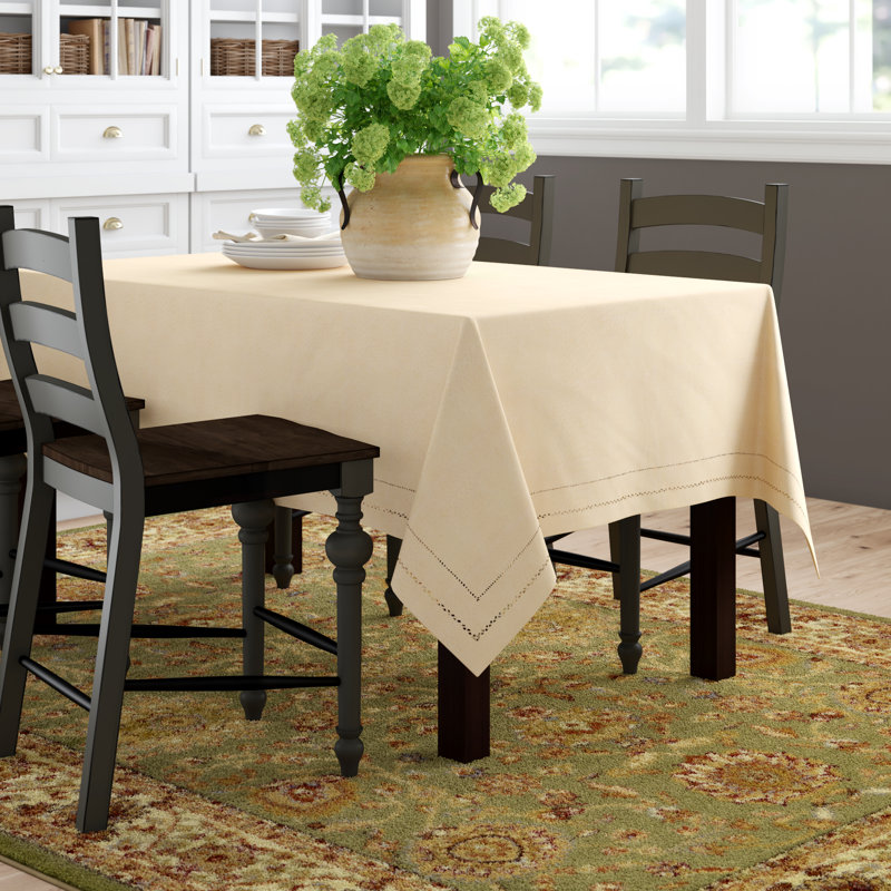 Ivory Double Hemstitch Easy Care Fabric Tablecloth