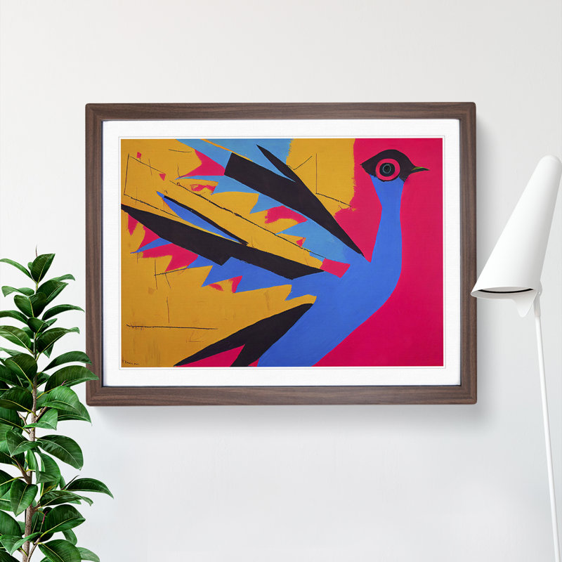 Dove Bird Abstract Vol.6 - Single Picture Frame Print, 46cm H x 64cm W x 2cm D, Walnut
