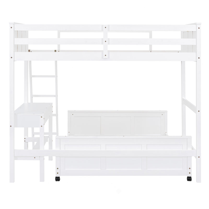 Lit superposé double avec bureau, Blanc