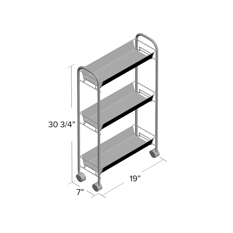 Slim White 3-Tier Wire Mesh Rolling Storage Cart