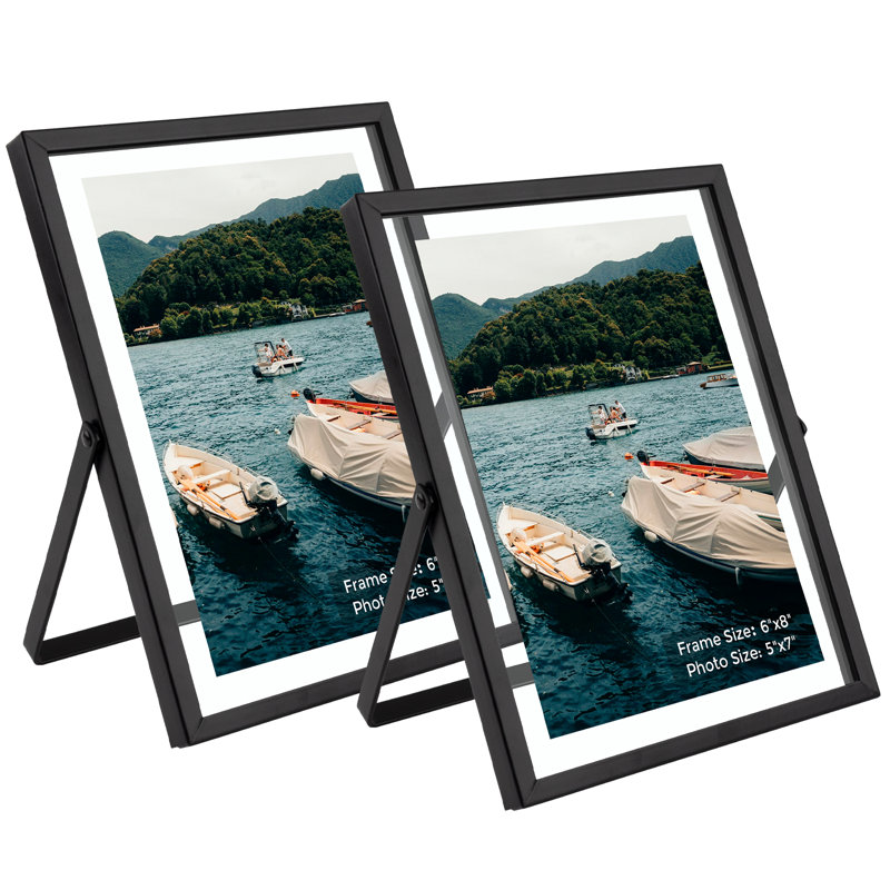 Floating Metal Frame with Real Glass, 6" x 8", Black