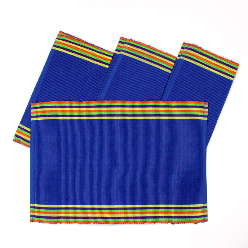 Cotton Striped Rectangle Placemat, Blue
