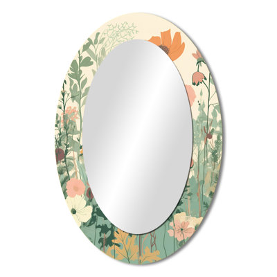 Vintage Wildflowers In Retro Pastel - Large Oval Wall Mirror On Metal