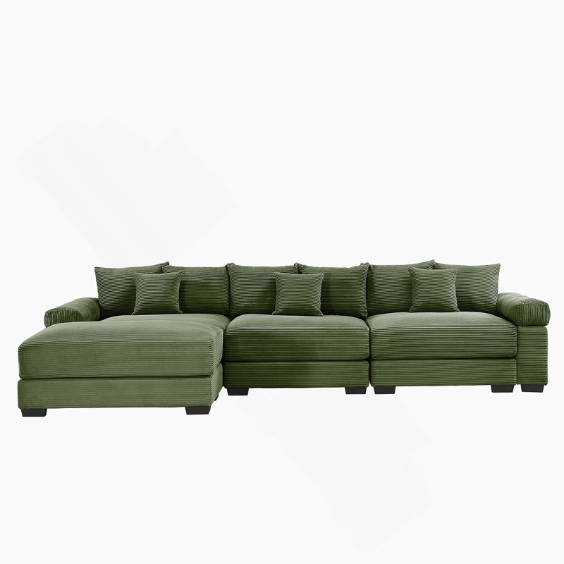 Canapé modulaire en L 130 po surdimensionné en forme de L, tissu velours côtelé doux, avec siège profond et accoudoirs larges Conception ergonomique 9 coussins Assemblage facile, pour le salon, la chambre à coucher, vert