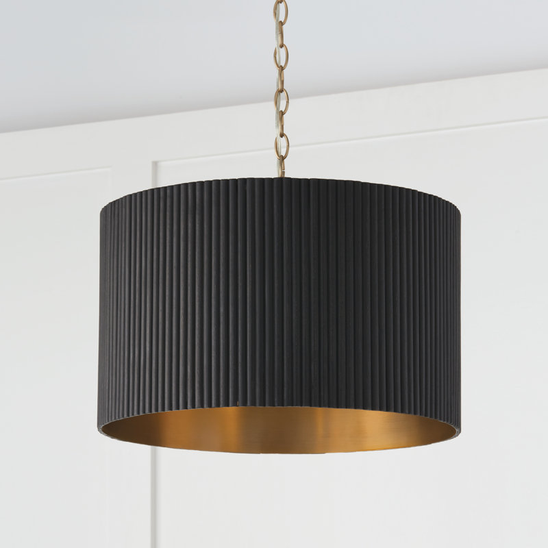 Donovan 3 - Light Gold Drum Pendant, Black